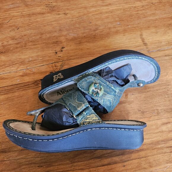 alegria carina green thong snake print leather sandals womens size 38 - Picture 6 of 8